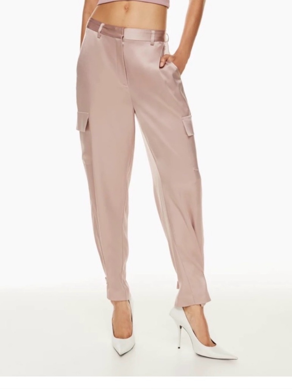Babaton Aritzia Refined Satin Cargo Pant in Taupe Pink Size 12